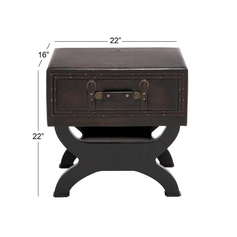 Table d'appoint style vintage en similicuir avec un tiroir et pieds incurvés - Marron - 16 L x 22 P x 22 H