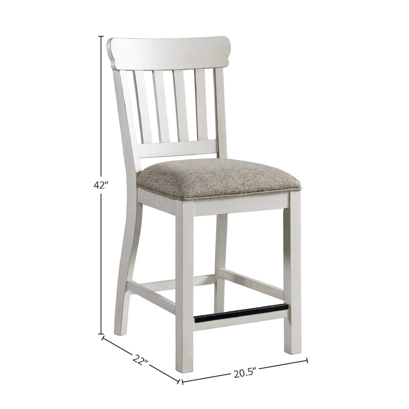 Tabouret de bar bicolore rustique blanc et chêne à dossier à lattes, hauteur comptoir (lot de 2)