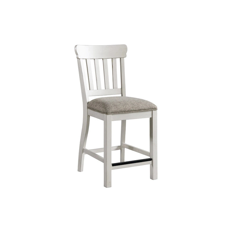 Tabouret de bar bicolore rustique blanc et chêne à dossier à lattes, hauteur comptoir (lot de 2)