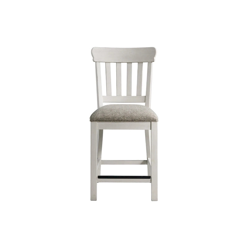 Tabouret de bar bicolore rustique blanc et chêne à dossier à lattes, hauteur comptoir (lot de 2)
