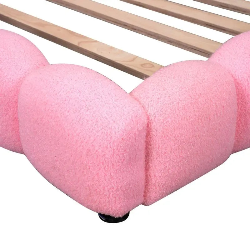Lit plateforme rembourré Teddy pleine grandeur avec ports USB et bande LED