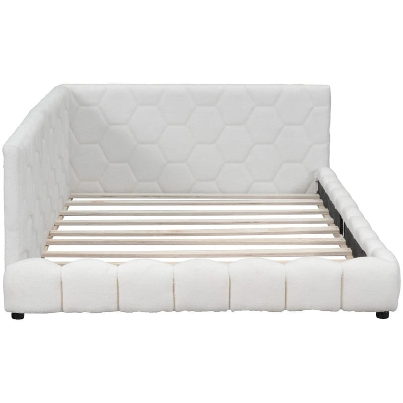 Lit plateforme rembourré Teddy pleine grandeur avec ports USB et bande LED