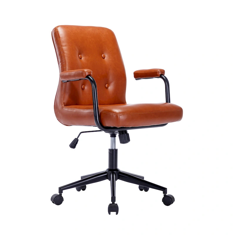 Chaise de bureau en similicuir avec base à roulettes en acier et système de bascule central