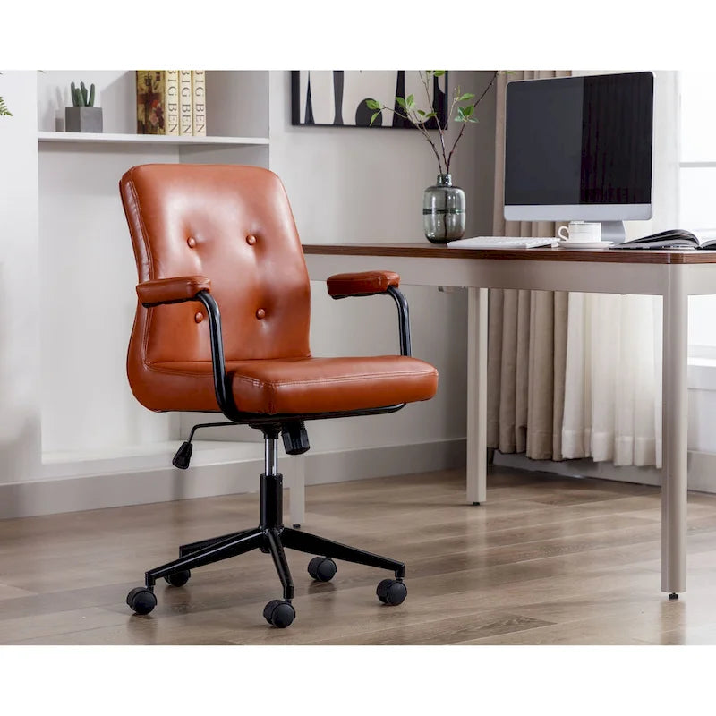 Chaise de bureau en similicuir avec base à roulettes en acier et système de bascule central