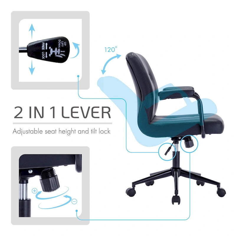 Chaise de bureau en similicuir avec base à roulettes en acier et système de bascule central