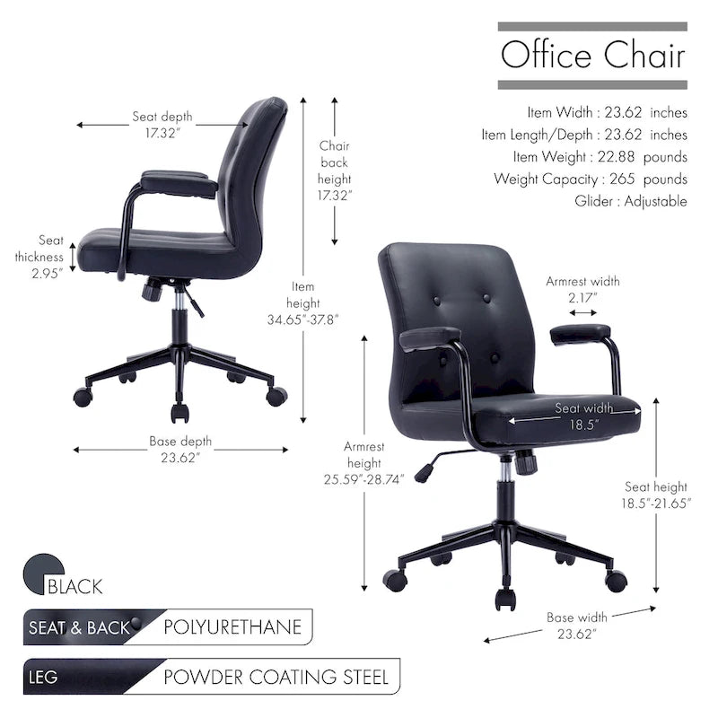 Chaise de bureau en similicuir avec base à roulettes en acier et système de bascule central