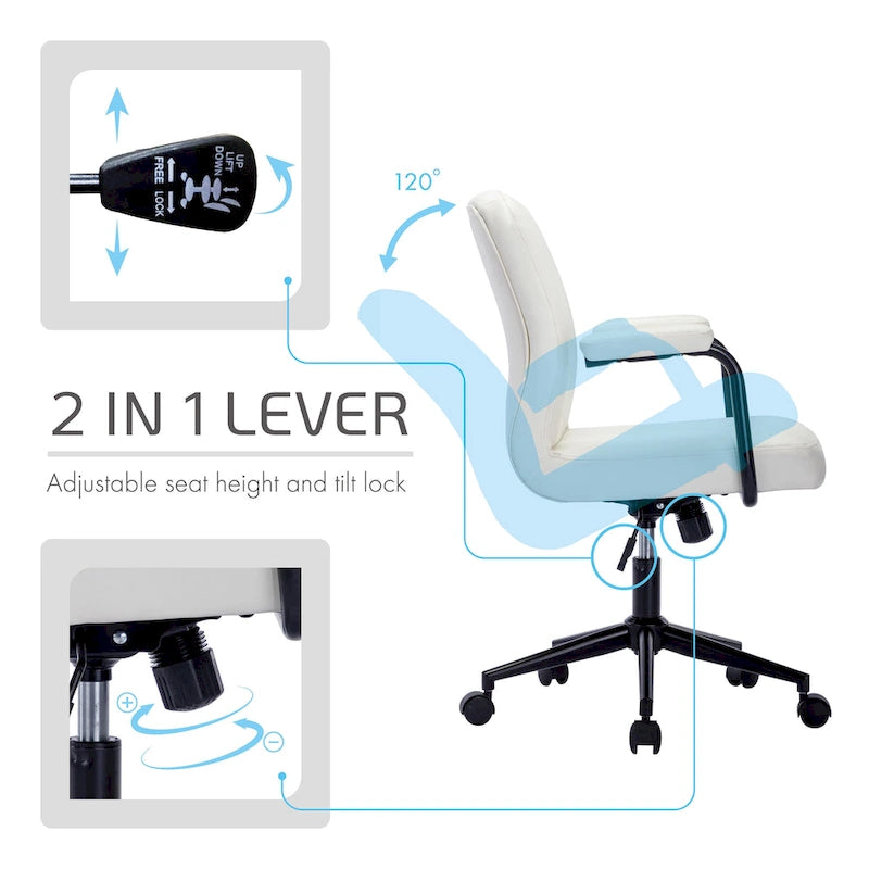 Chaise de bureau en similicuir avec base à roulettes en acier et système de bascule central