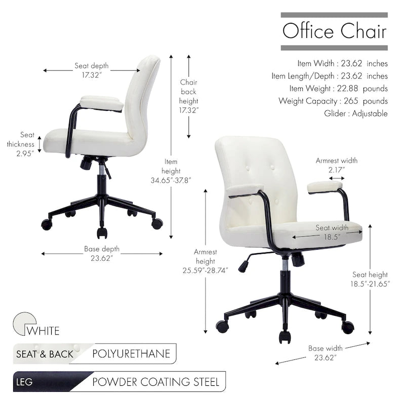 Chaise de bureau en similicuir avec base à roulettes en acier et système de bascule central