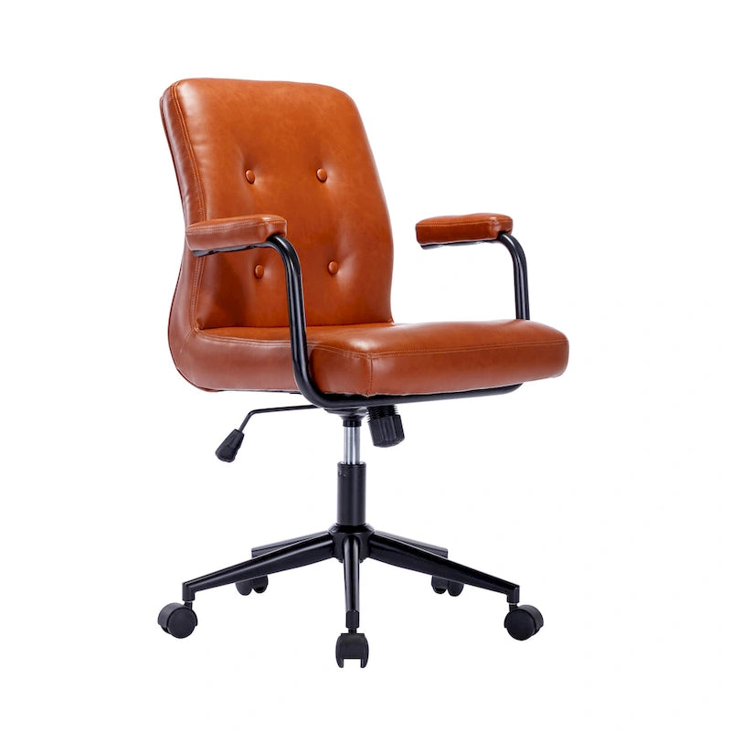 Chaise de bureau en similicuir avec base à roulettes en acier et système de bascule central