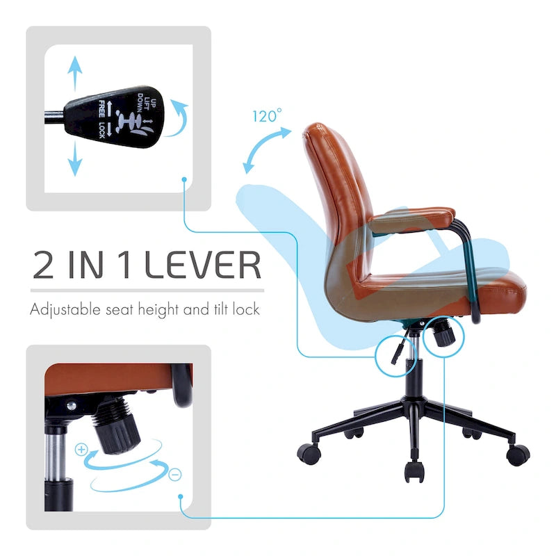 Chaise de bureau en similicuir avec base à roulettes en acier et système de bascule central