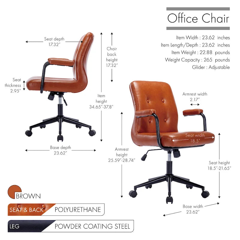 Chaise de bureau en similicuir avec base à roulettes en acier et système de bascule central