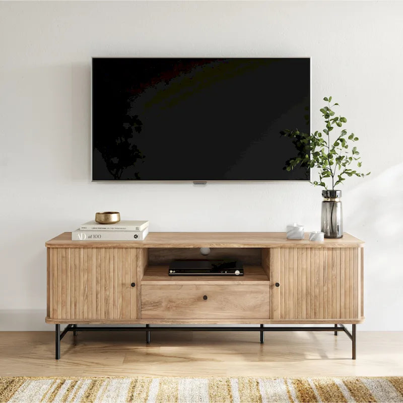 Meuble TV avec portes coulissantes et tiroir pour téléviseurs jusqu'à 75 po - 59 po de largeur