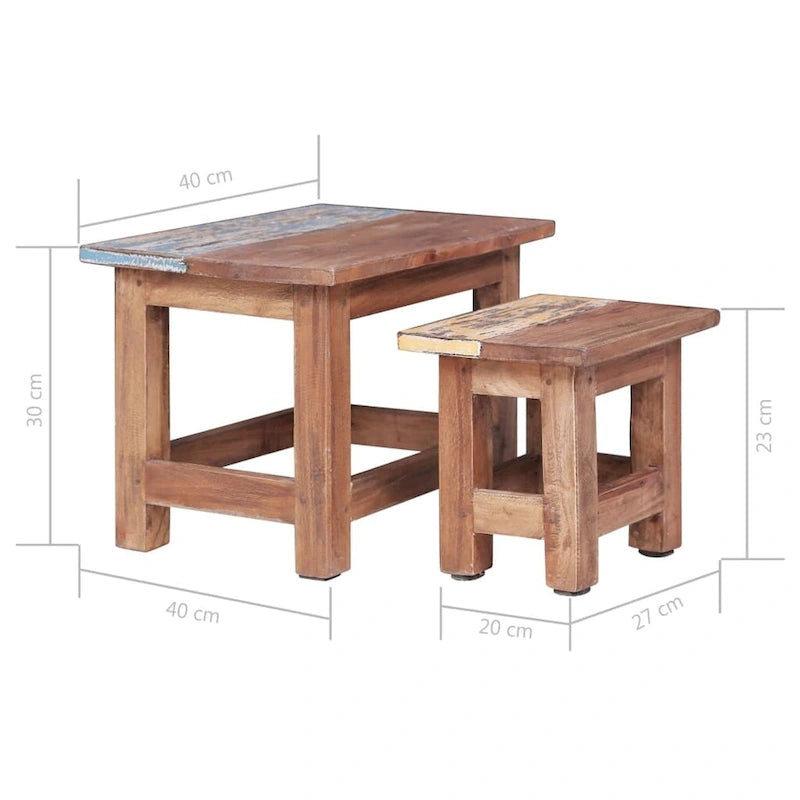 Tables gigognes 2 pcs bois massif de récupération - 15,7 x 15,7 x 11,8