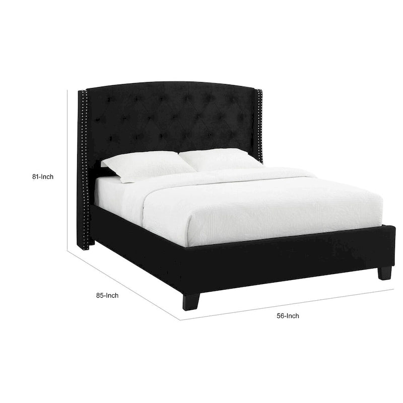 Lit King Size, profil bas, tête de lit rembourrée capitonnée, noir