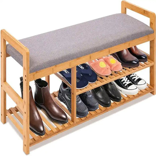 2 in 1 Bamboo Shoe Rack Bench - 40D x 20W x 13H