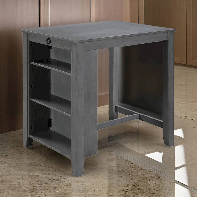 Ham 36 Inch Counter Height Small Dining Table with Shelves, USB Port, Gray