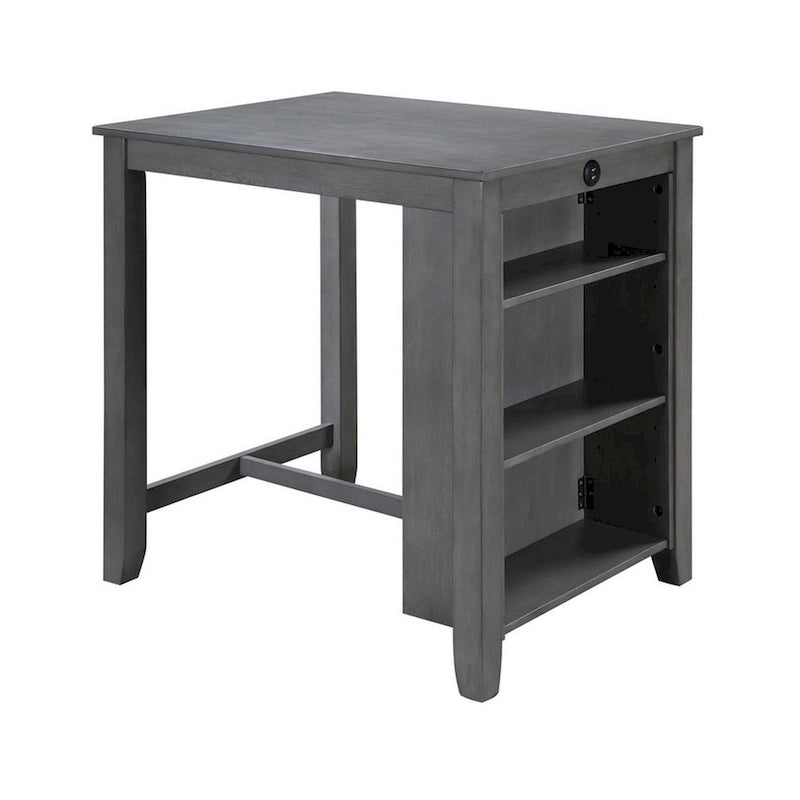 Petite table à manger de 36 pouces de hauteur comptoir avec étagères, port USB, gris
