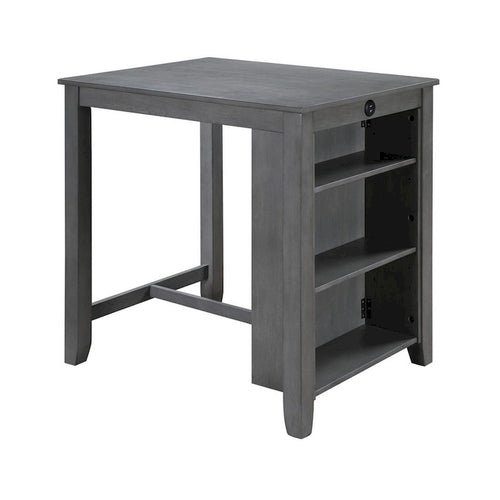 Petite table à manger de 36 pouces de hauteur comptoir avec étagères, port USB, gris