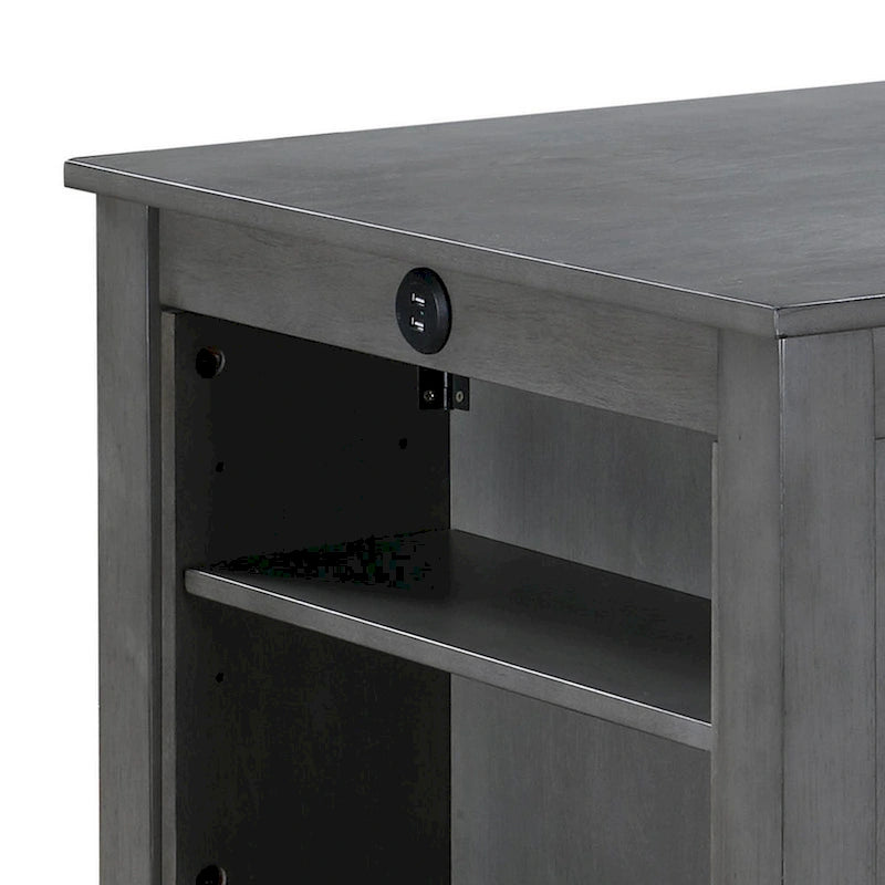 Petite table à manger de 36 pouces de hauteur comptoir avec étagères, port USB, gris