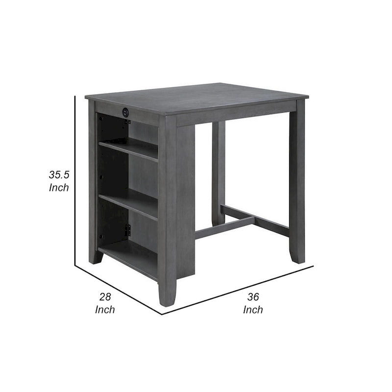 Petite table à manger de 36 pouces de hauteur comptoir avec étagères, port USB, gris