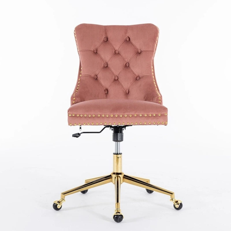 Chaise de bureau à roulettes, hauteur réglable, en velours capitonné, pivotante