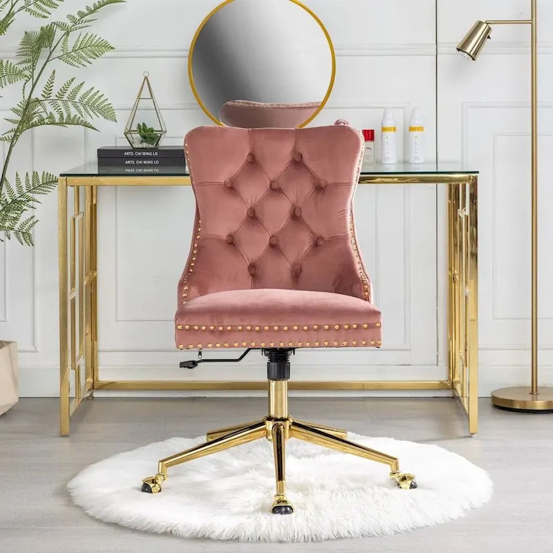 Office Chair with Wheels, Adjustable Height, Velvet Upholstered Tufted Button Computer Desk Chair Swivel