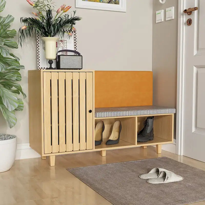 Meuble d'entrée chic pour chaussures avec banc et dossier rembourré