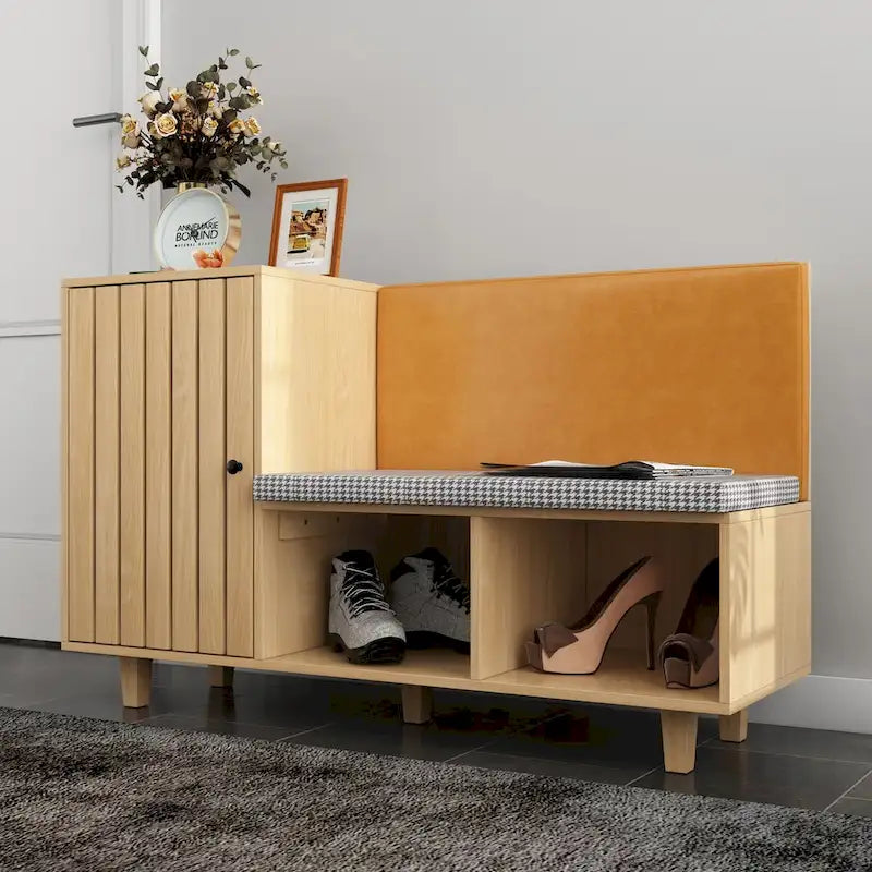 Meuble d'entrée chic pour chaussures avec banc et dossier rembourré