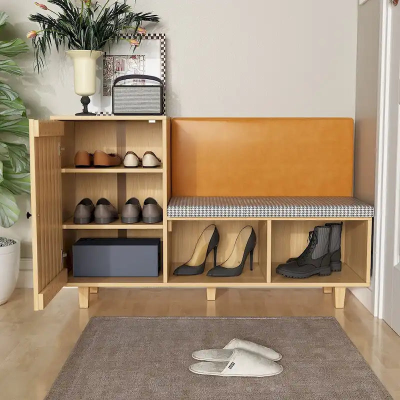 Meuble d'entrée chic pour chaussures avec banc et dossier rembourré