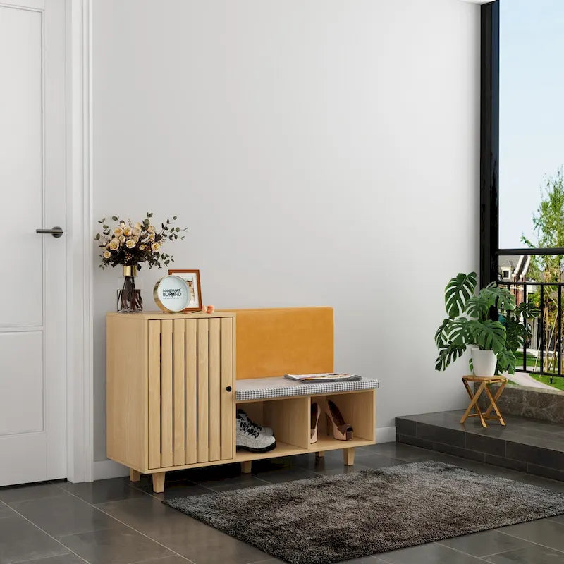 Meuble d'entrée chic pour chaussures avec banc et dossier rembourré