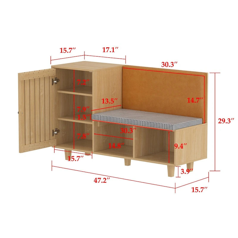 Meuble d'entrée chic pour chaussures avec banc et dossier rembourré
