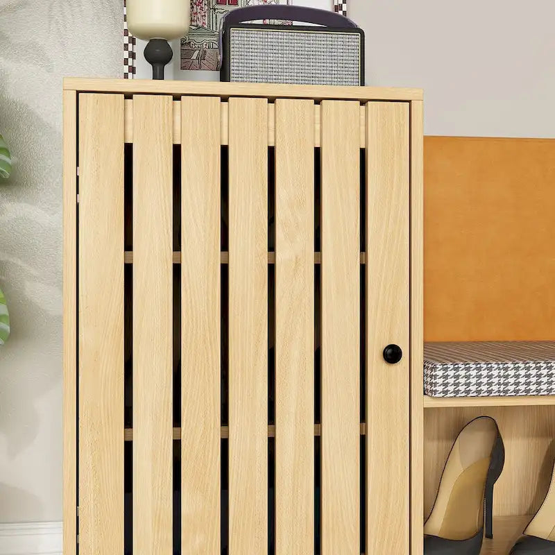 Meuble d'entrée chic pour chaussures avec banc et dossier rembourré