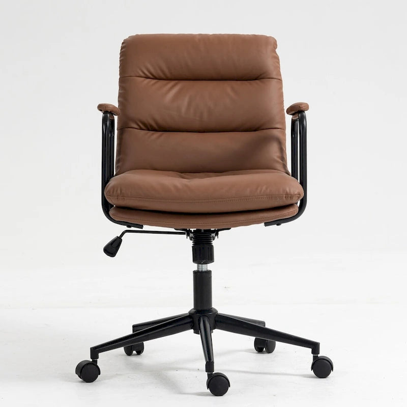 Chaise de bureau, chaise de bureau à dossier mi-hauteur avec roulettes et accoudoirs, chaise d'ordinateur pivotante ergonomique en cuir PU