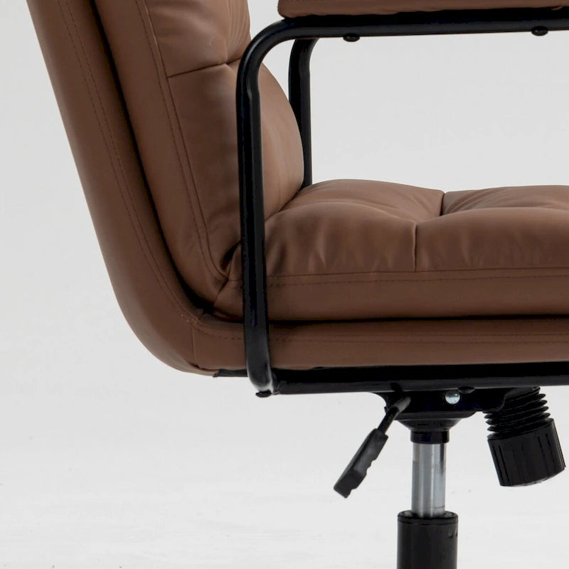 Chaise de bureau, chaise de bureau à dossier mi-hauteur avec roulettes et accoudoirs, chaise d'ordinateur pivotante ergonomique en cuir PU