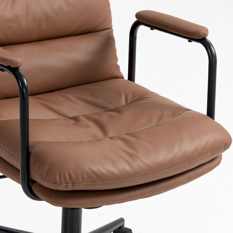 Chaise de bureau, chaise de bureau à dossier mi-hauteur avec roulettes et accoudoirs, chaise d'ordinateur pivotante ergonomique en cuir PU