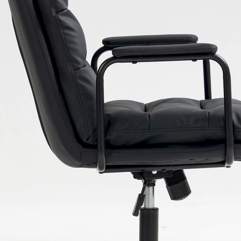 Chaise de bureau, chaise de bureau à dossier mi-hauteur avec roulettes et accoudoirs, chaise d'ordinateur pivotante ergonomique en cuir PU