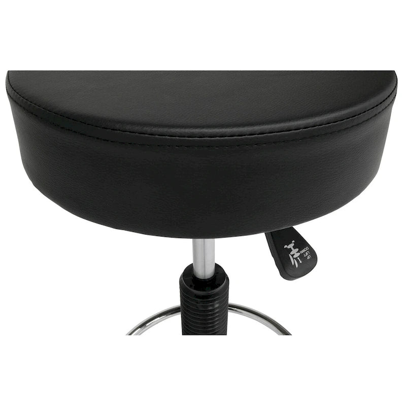 Tabouret rembourré, sur roulettes, réglable en hauteur avec repose-pieds