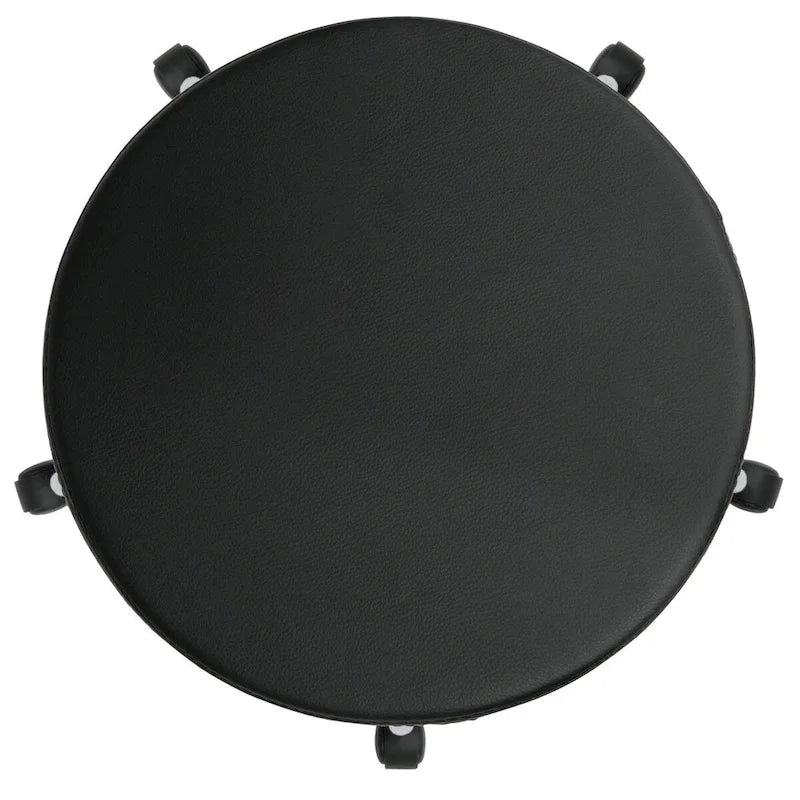 Tabouret rembourré, sur roulettes, réglable en hauteur avec repose-pieds