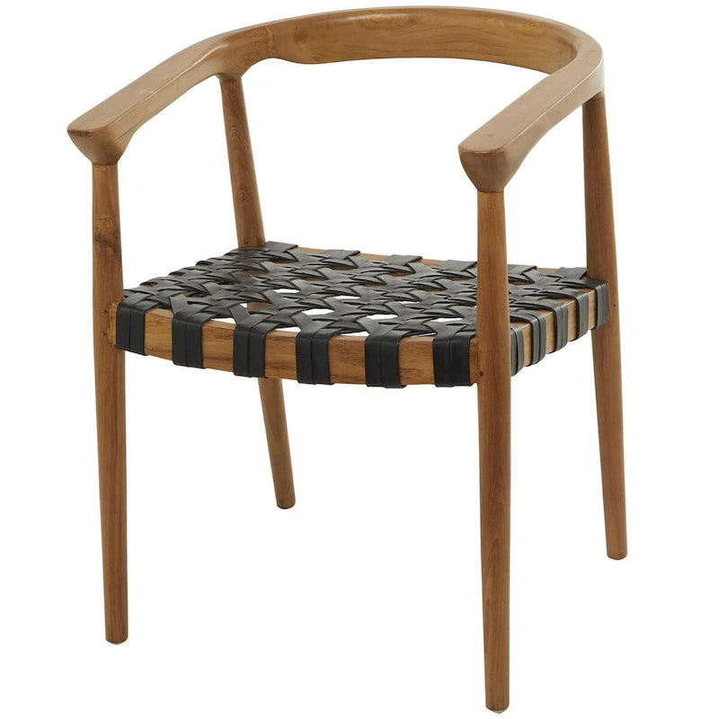 Teak Wood Handmade Woven Dining Chair with Armrests - Brown or Dark Brown- Roche River Decor