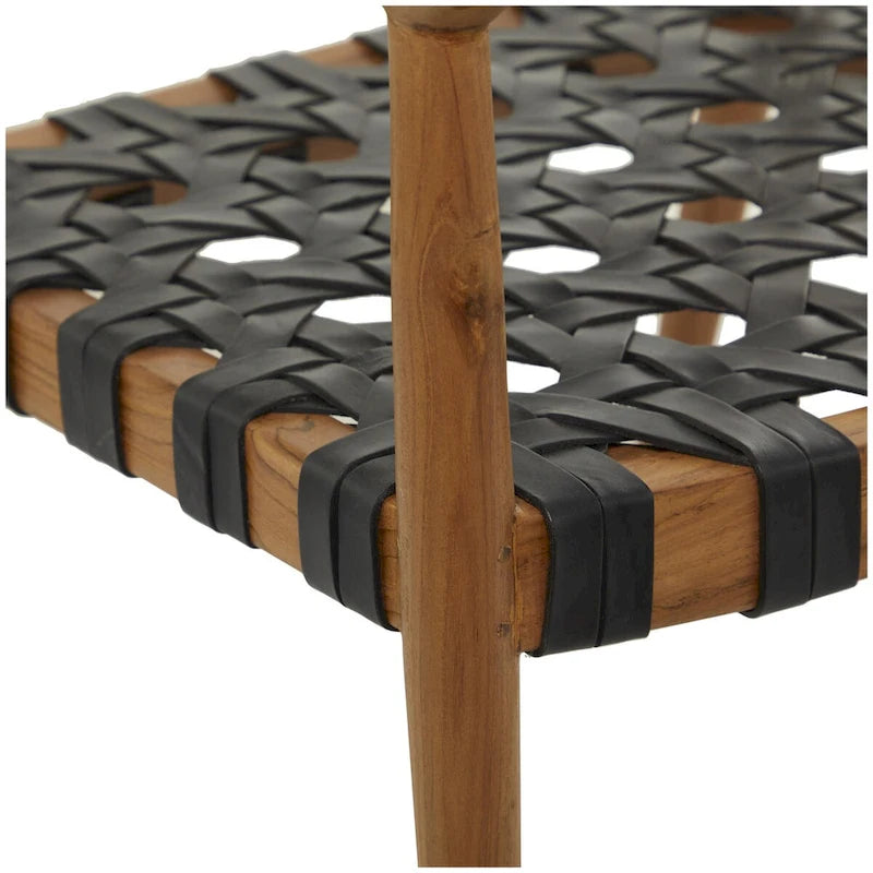 Chaise de salle à manger tressée à la main en bois de teck avec accoudoirs - Marron ou marron foncé