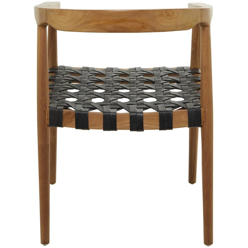 Chaise de salle à manger tressée à la main en bois de teck avec accoudoirs - Marron ou marron foncé