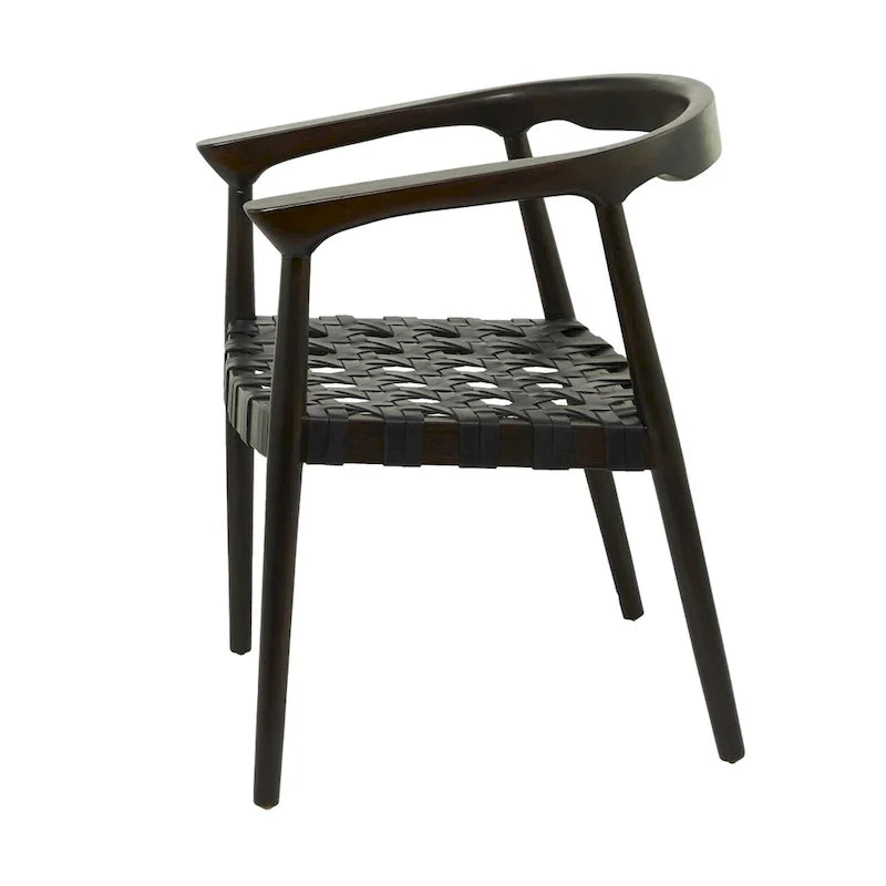 Chaise de salle à manger tressée à la main en bois de teck avec accoudoirs - Marron ou marron foncé
