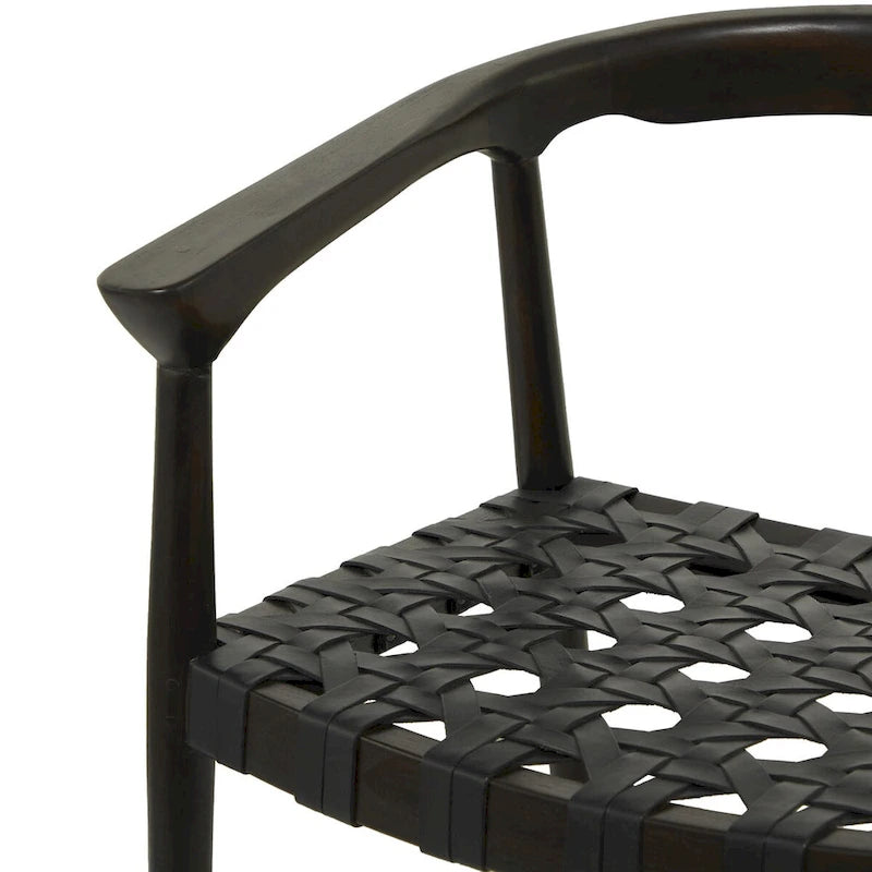 Chaise de salle à manger tressée à la main en bois de teck avec accoudoirs - Marron ou marron foncé