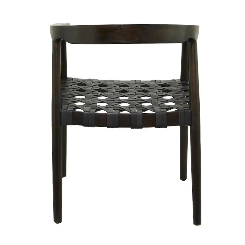 Chaise de salle à manger tressée à la main en bois de teck avec accoudoirs - Marron ou marron foncé