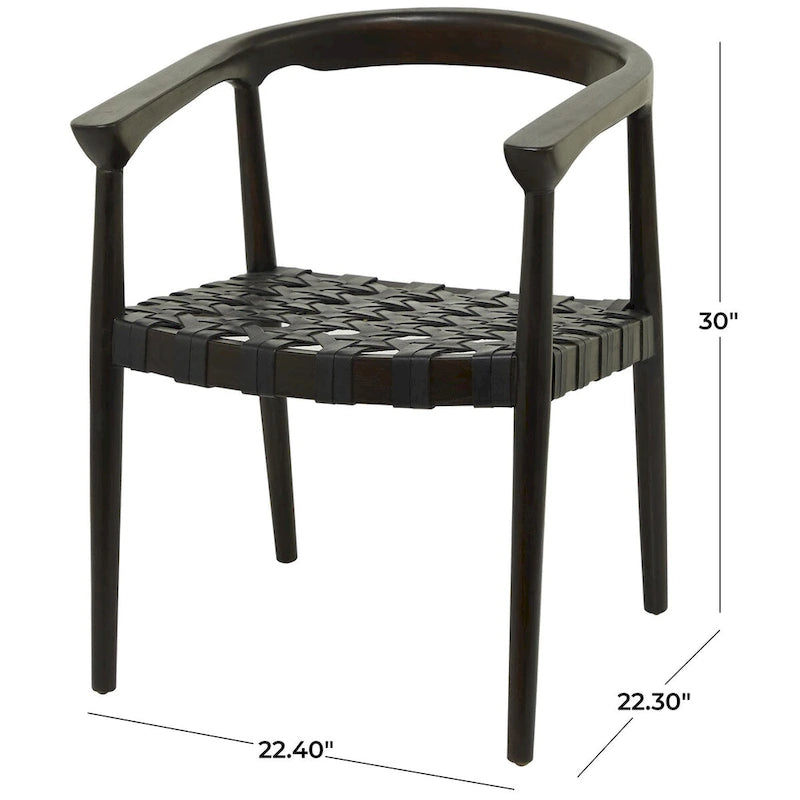 Chaise de salle à manger tressée à la main en bois de teck avec accoudoirs - Marron ou marron foncé